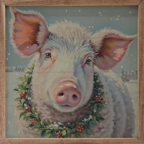 White Pig  Berry Wreath Sign