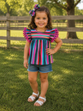 Hot Pink Serape Printed Tunic w/ Pom Poms