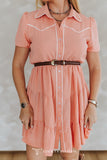 Coral Ruffle Flare Button Dress