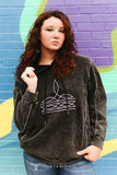 Black Mineral Wash Contrast Embroidered Hoodie