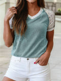 Color Block Lace Leopard Patchwork Twisted Ribbed Tee