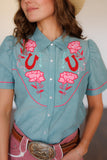 Embroidery Rose Chabray Women's Snap Shirt