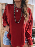Racing Red Ribbed Drop Shoulder Cutout Back Sweatshirt