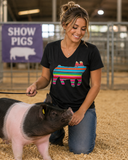 Serape Pig V-Neck Appliqué Tee