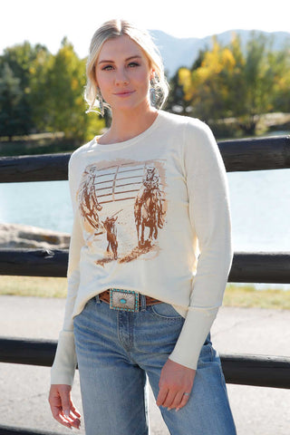 Cruel Women's Cream Team Roping Graphic Sweater