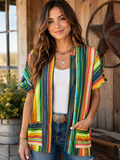 Multicolor Striped Short Sleeve Cover-Up