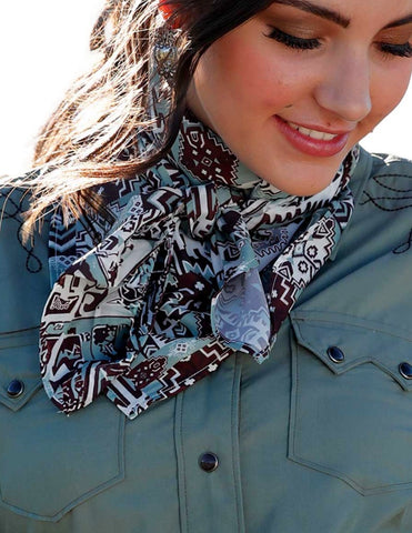 Cruel Green Brown Aztec Print Wild Rag