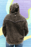 Black Mineral Wash Contrast Embroidered Hoodie