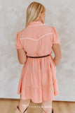 Coral Ruffle Flare Button Dress