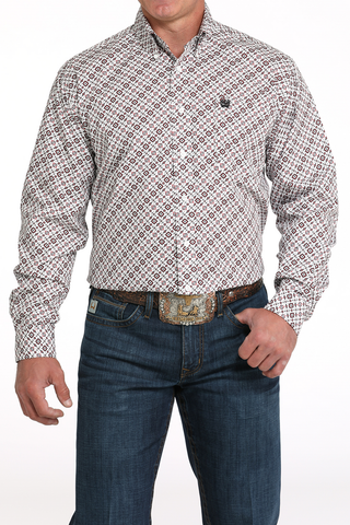 Cinch Men’s White Geo Print Shirt