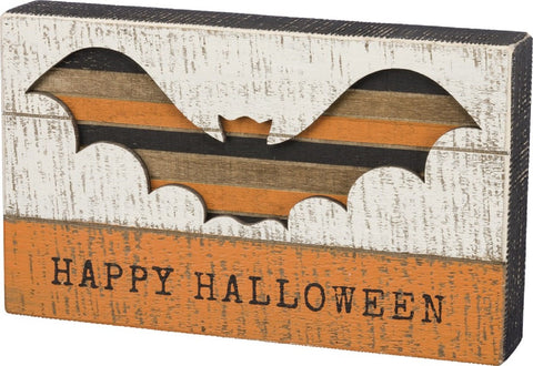 Bat Cut Out Happy Halloween Slat Sign