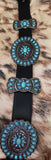 Black Turquoise Ribbon Oval  Concho Belt