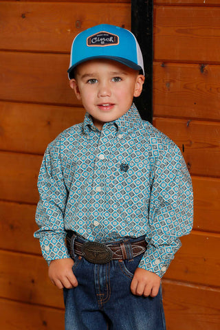 Cinch Toddler Turquoise Geo Print Shirt