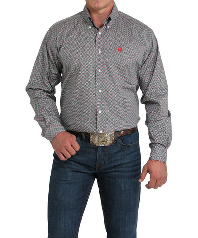 Cinch Men's Gray & Red Geo Print Shirt