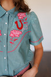Embroidery Rose Chabray Women's Snap Shirt