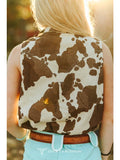 Cowhide Print Denim Button Down Sleeveless Shirt