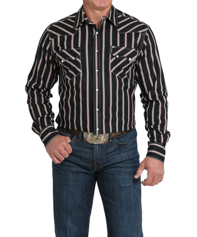 Cinch Men's Black Striped Modern Fit Snap Shirt