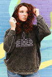 Black Mineral Wash Contrast Embroidered Hoodie