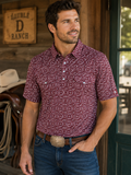 Cowboy Casual Men’s Maroon Floral Polo