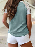 Color Block Lace Leopard Patchwork Twisted Ribbed Tee