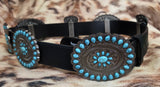 Black Turquoise Ribbon Oval  Concho Belt