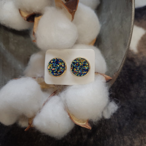 Blue Sparkle Button Earrings