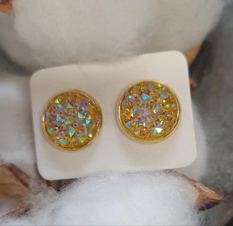 Yellow Sparkly Button Earrings