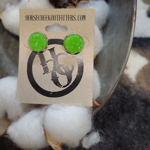 Green Sparkly Button Earrings