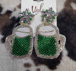 Green Beer Beaded Earrings