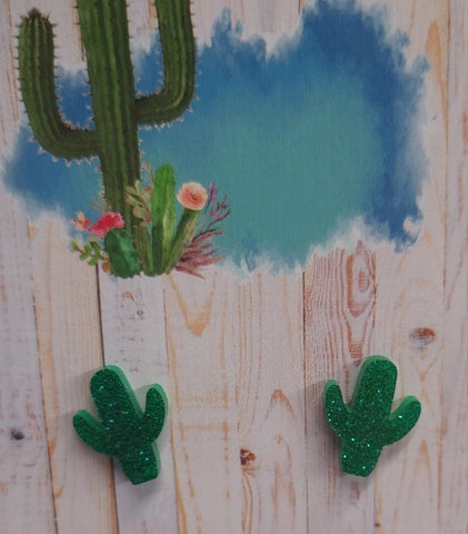 Green Sparkle Cactus Earrings