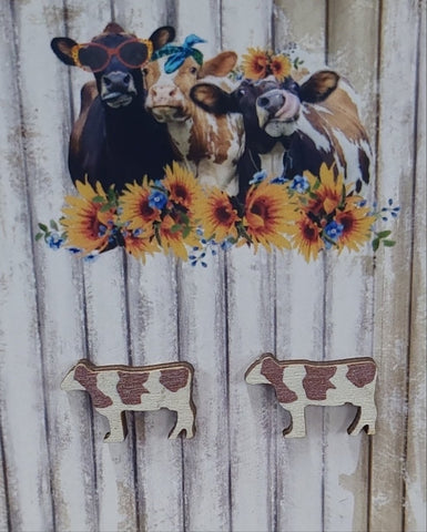 Brown Spotted Cow Stud Earrings