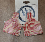 Red and Tan Tooled Eartag Earrings