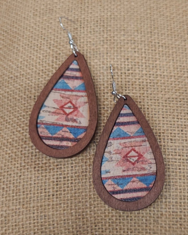 Aztec Teardrop Wood Earrings