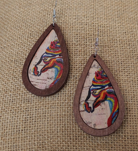 Horse Wood Teardrop Earrings