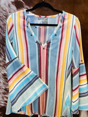 Silverado Long Bell Sleeve Multicolor Striped Shirt