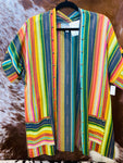 Multicolor Striped Short Sleeve Cover-Up