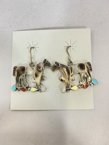 Shell Turquoise Coral Inlay Horse Earrings