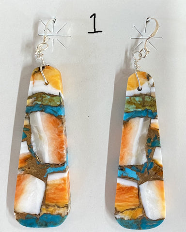 Multicolor Slab Turquoise and Spiny Composite Slab Earrings