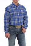 Cinch Men's Royal Blue, Cream & Black Plaid Shirt