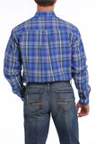 Cinch Men's Royal Blue, Cream & Black Plaid Shirt