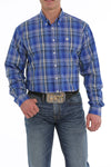 Cinch Men's Royal Blue, Cream & Black Plaid Shirt