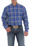 Cinch Men's Royal Blue, Cream & Black Plaid Shirt