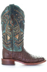 Corral Women’s Brown & Turquoise Ostrich with Overlay/ Embroidery /Studs Woven Boot