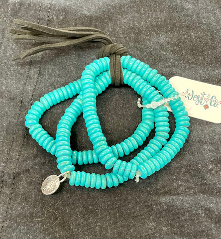 Turquoise With Black Faux Leather Accent Bracelet