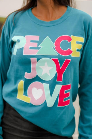 Peace Love & Joy Long Sleeve Topaz Tee