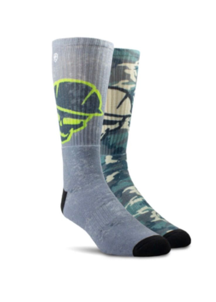 Roughneck Graphic Crew Work Sock 2 Pair Multi Color Pack Horse Creek