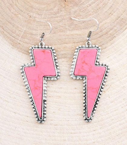Pink Lightning Bolt Semi Stone Earrings