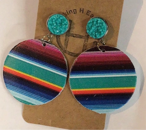 Serape Circle Leather Earrings