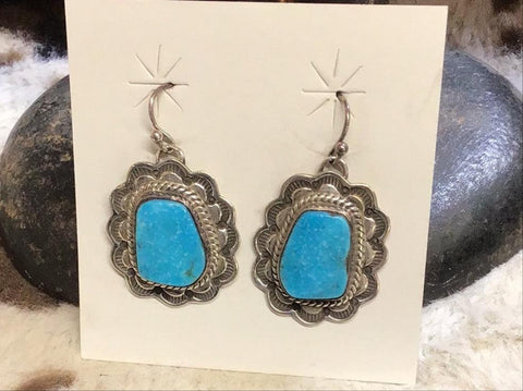 Turquoise & Sterling Silver Stamped Earrings