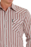 Cinch Men’s Modern Fit Red & White Geo Print Shirt